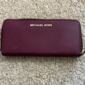 Michael Kors Zip-Around Wallet in Burgundy with Gold Hardware
